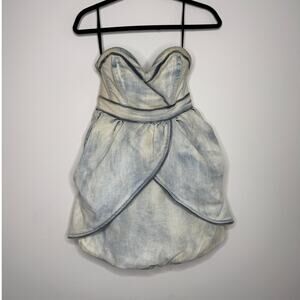 Denim Mini Dress Strapless Bubble Hem Y2K Party Dress Corset Bustier GUESS